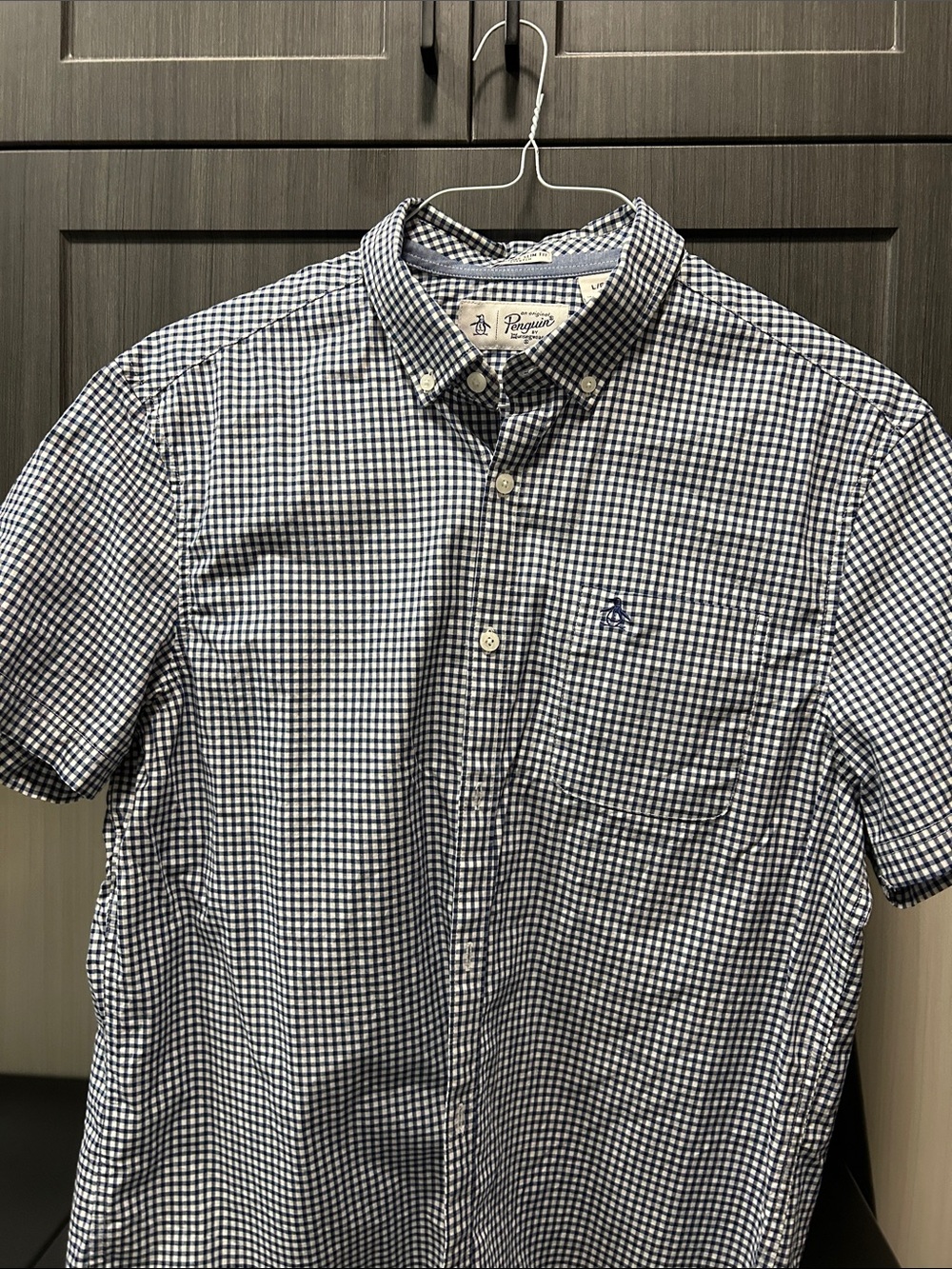 Original Penguin Navy & White Gingham Short-Sleeve Button-Down Shirt